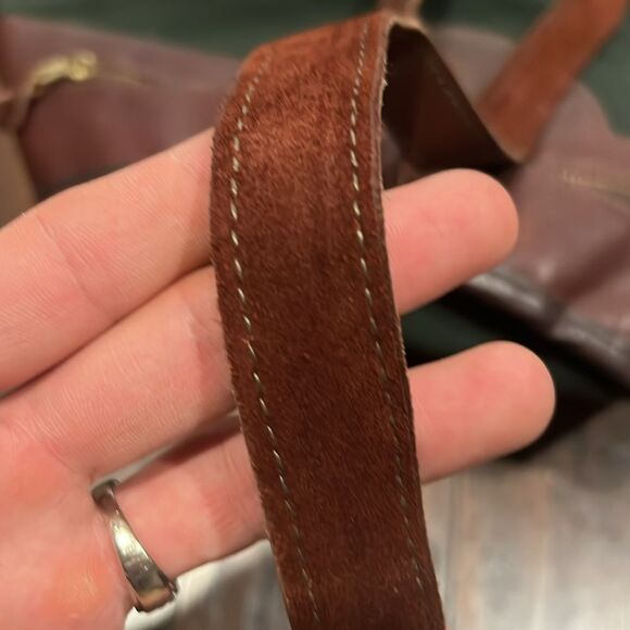 VTG made in USA Canvas Back shoulder bag green canvas brown leather trim EUC - Picture 12 of 16